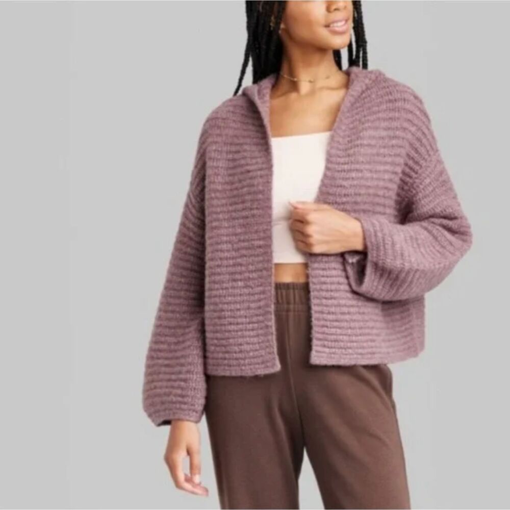 Wild Fable Purple Balloon Sleeve Hooded Cardigan Sweater M